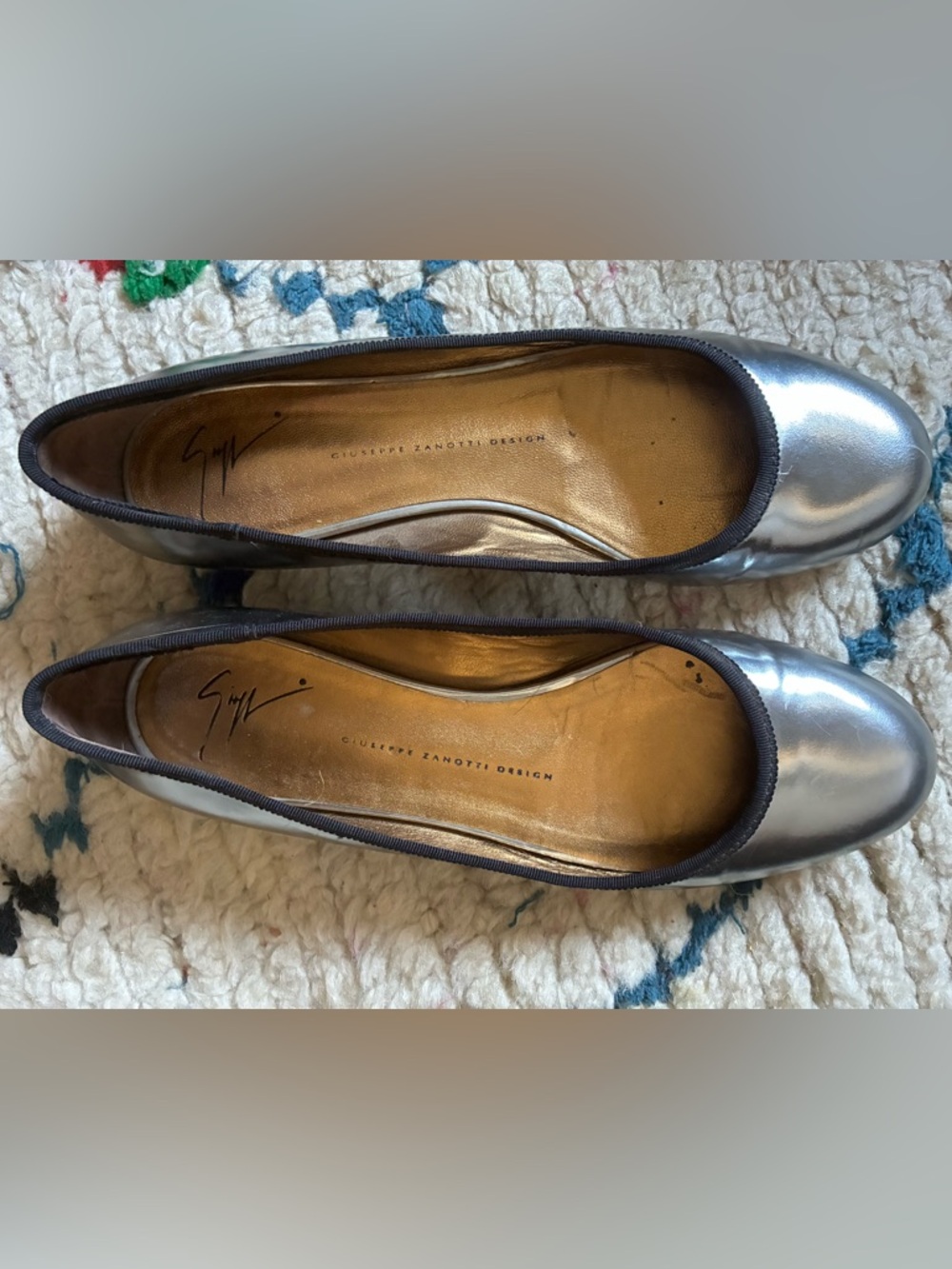 Giuseppe Zanotti Metallic Silver Leather Ballet Flats